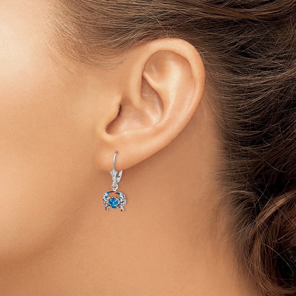 FJC Finejewelers 925 Sterling Silver Dangle Enameled Blue Crab Leverback Earrings 30 mm x 12 mm