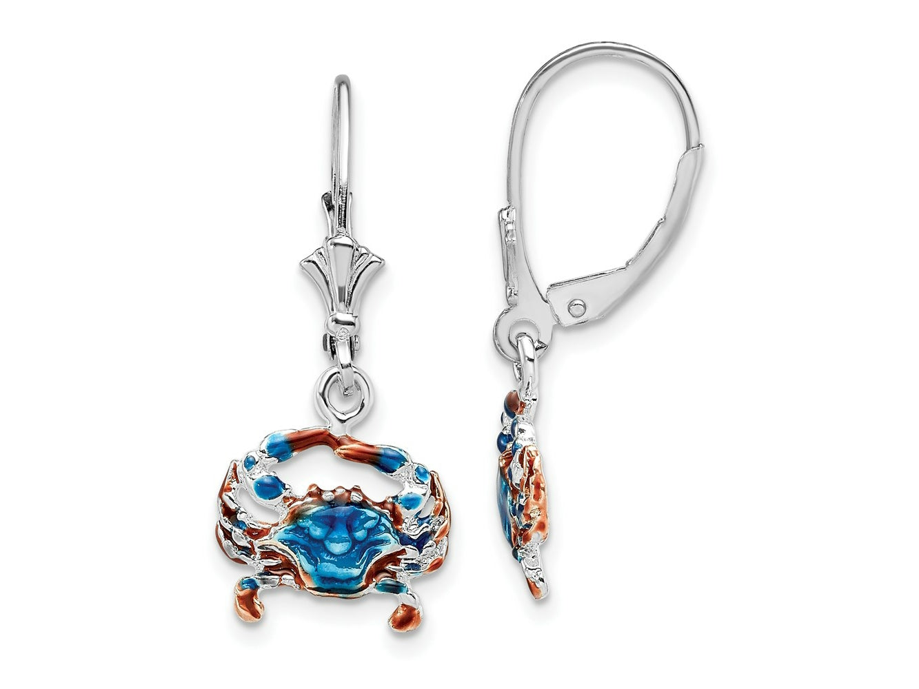 FJC Finejewelers 925 Sterling Silver Dangle Enameled Blue Crab Leverback Earrings 30 mm x 12 mm