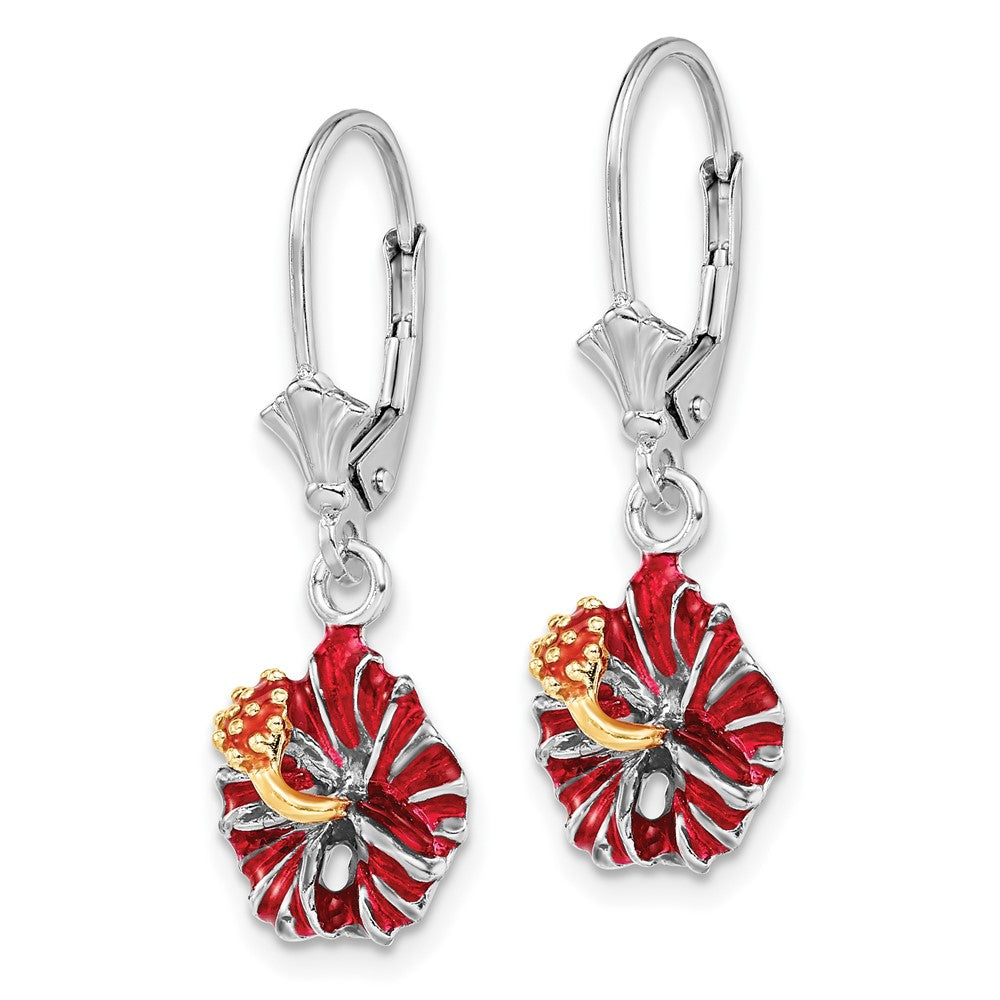 FJC Finejewelers 925 Sterling Silver Dangle Polished Enameled Red Hibiscus Leverback Earrings 30 x 11 mm