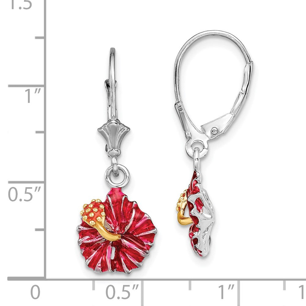 FJC Finejewelers 925 Sterling Silver Dangle Polished Enameled Red Hibiscus Leverback Earrings 30 x 11 mm