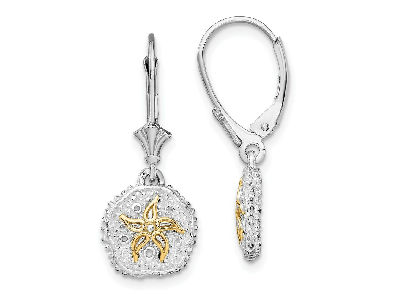FJC Finejewelers Sterling Silver and14k Gold Dangle Sand Dollar with Starfish Leverback Earrings