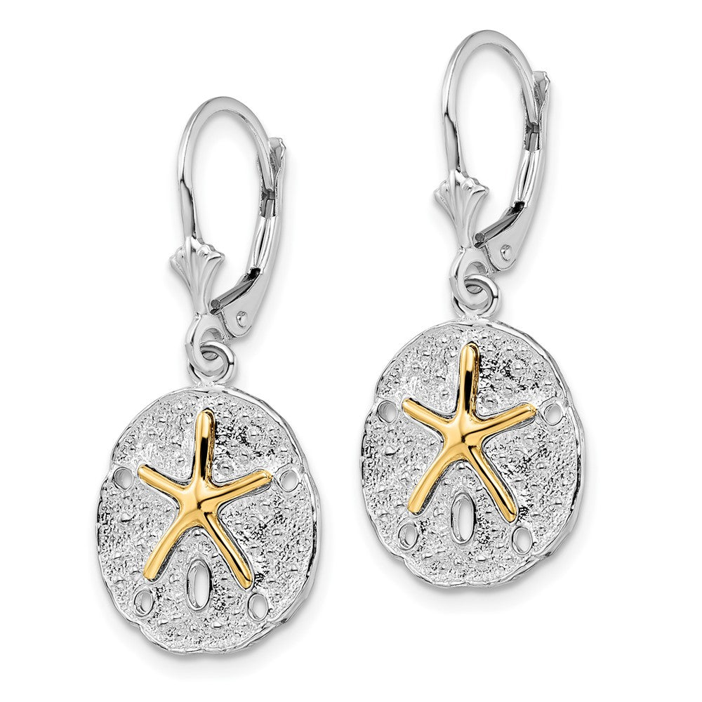 FJC Finejewelers Sterling Silver snd 14k Gold Dangle Sand Dollar with Starfish Leverback Earrings
