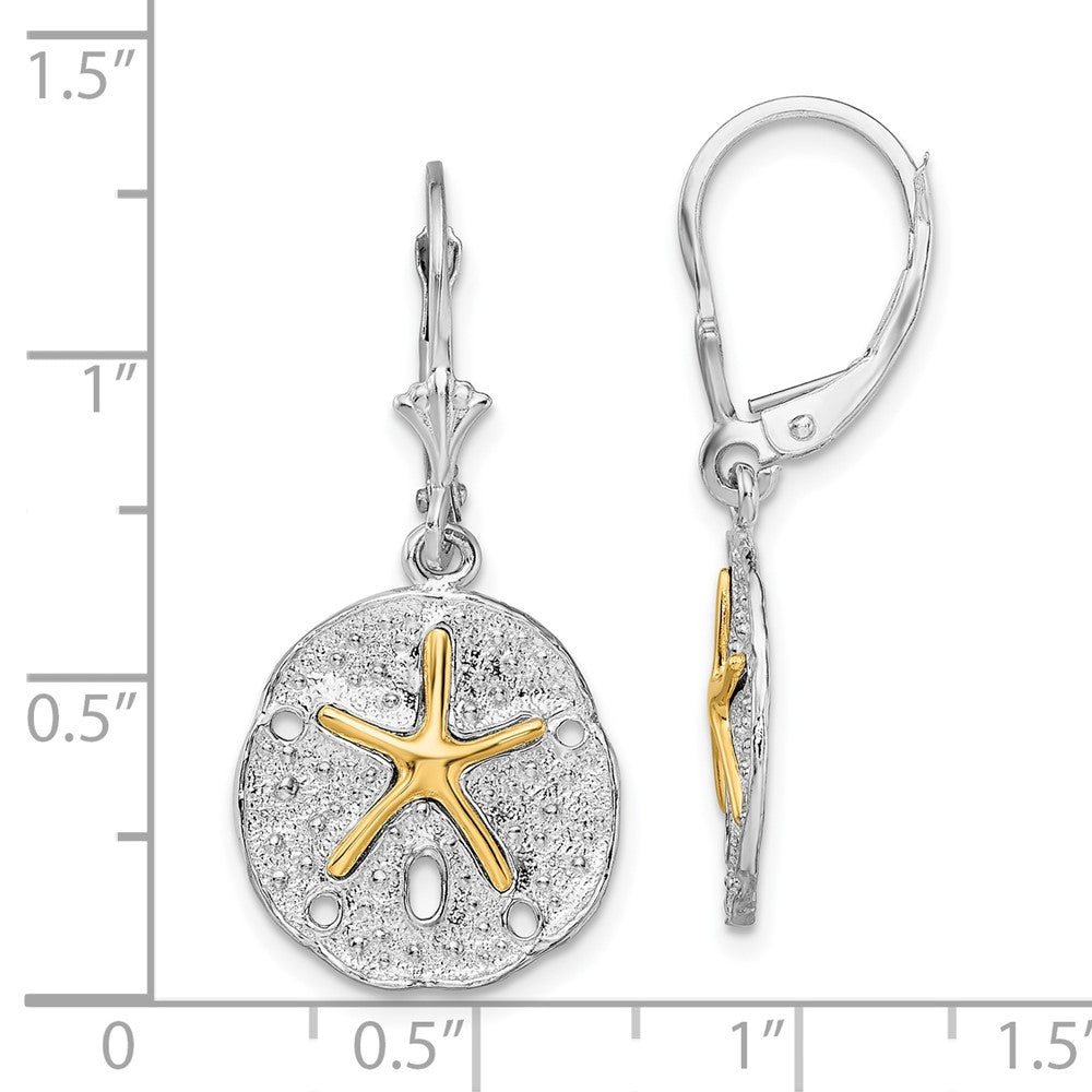 FJC Finejewelers Sterling Silver snd 14k Gold Dangle Sand Dollar with Starfish Leverback Earrings