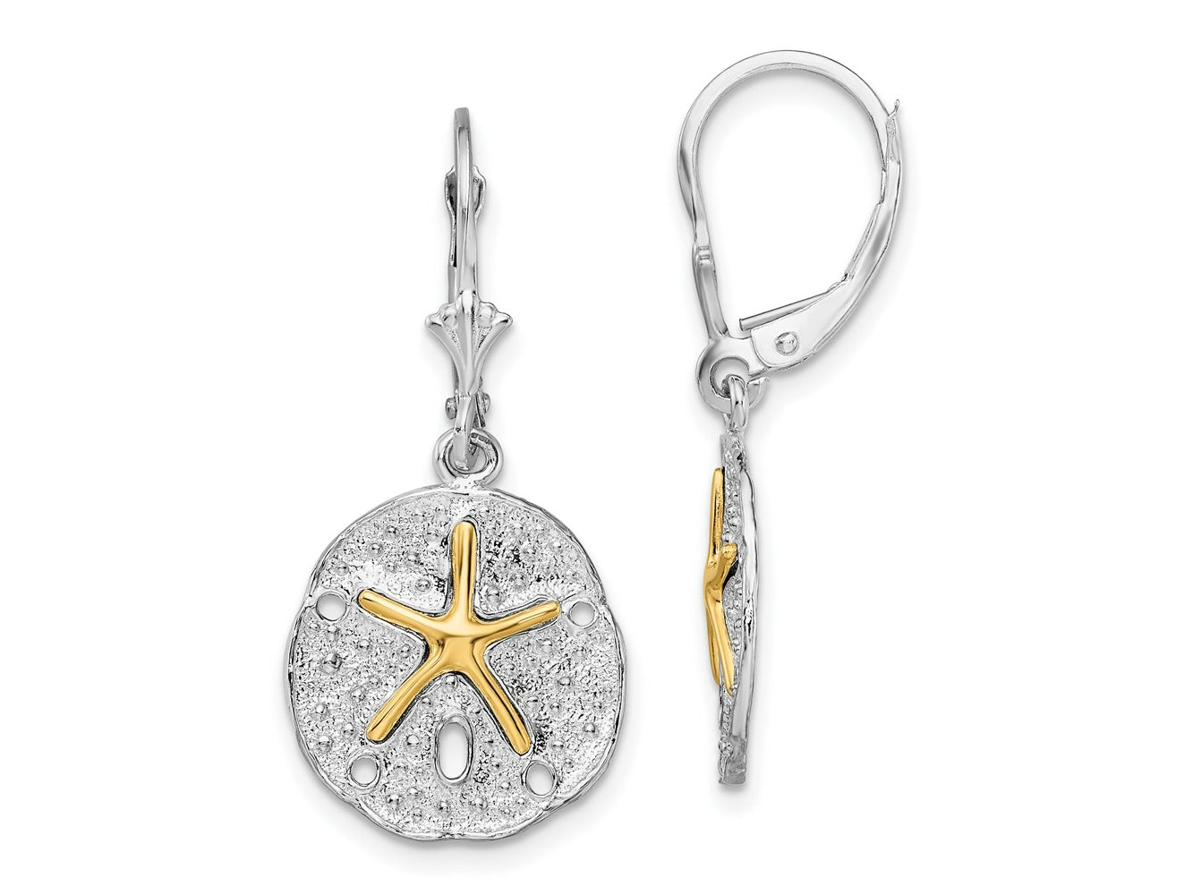 FJC Finejewelers Sterling Silver snd 14k Gold Dangle Sand Dollar with Starfish Leverback Earrings