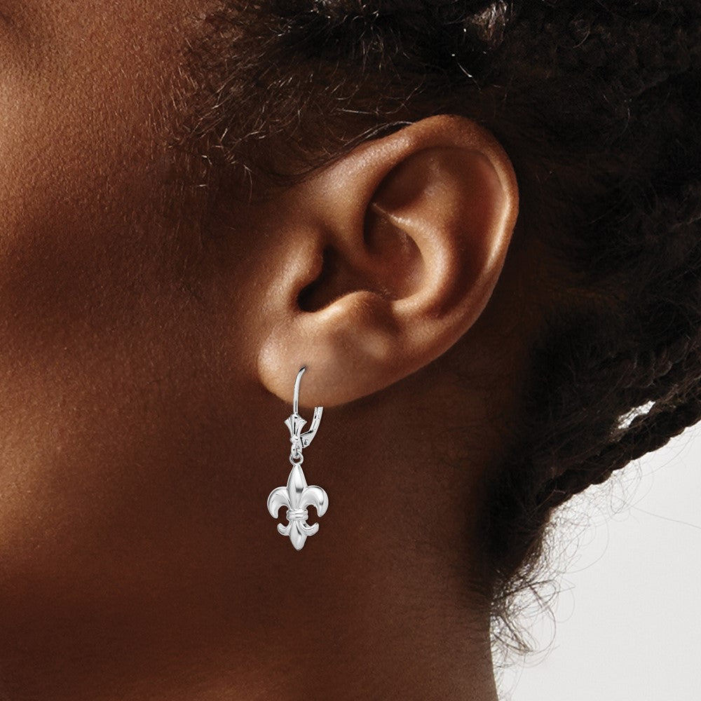FJC Finejewelers 925 Sterling Silver Dangle Polished Small Fleur de Lis Leverback Earrings 33 mm