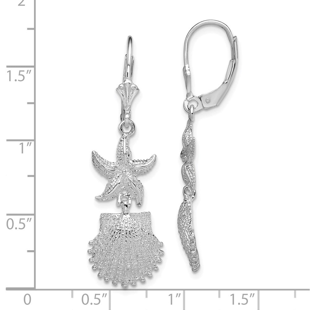 FJC Finejewelers 925 Sterling Silver Dangle Polished Starfish and Shell Leverback Earrings 43 x 13 mm