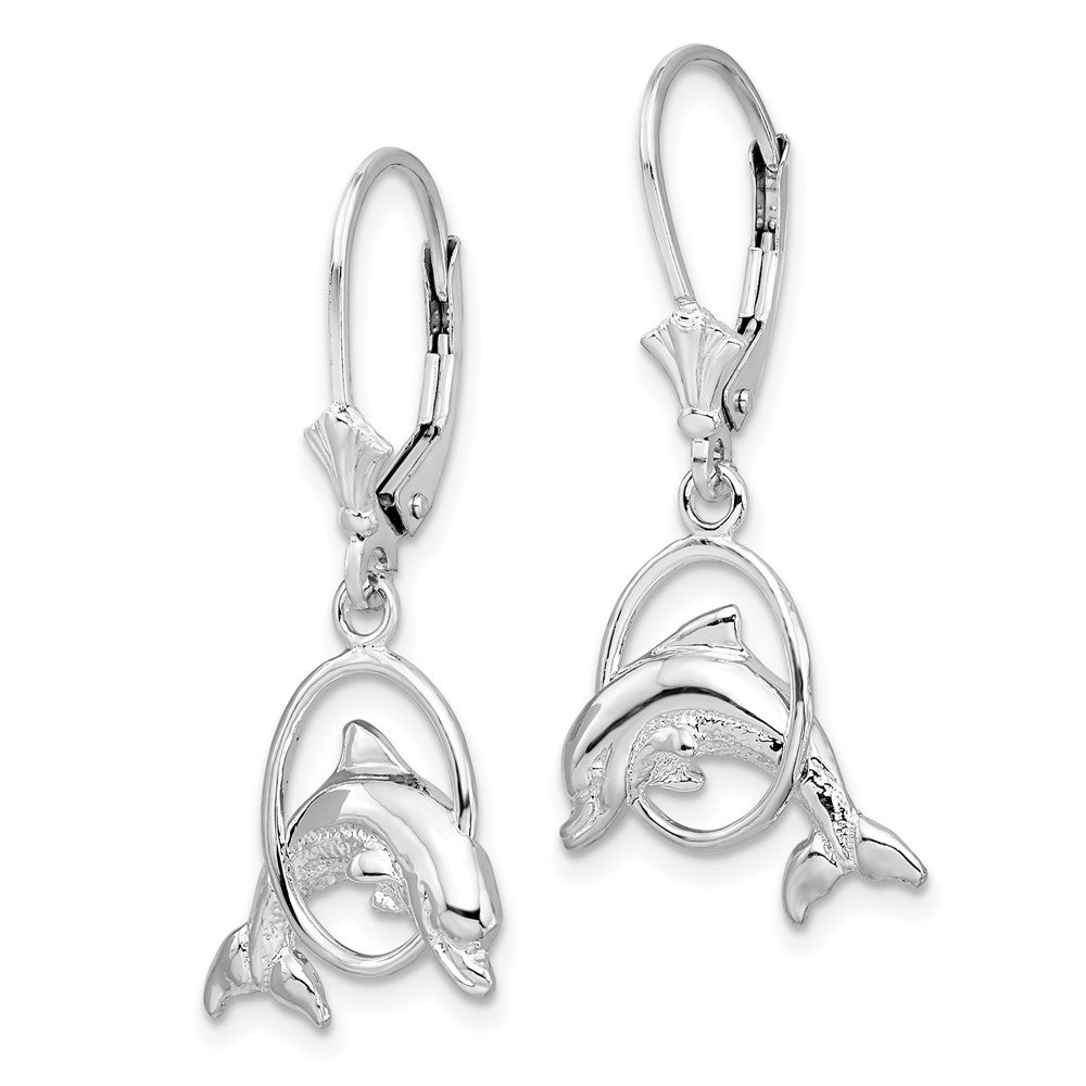 FJC Finejewelers 925 Sterling Silver Dangle Polished Dolphin in Hoop Leverback Earrings 35 mm x 15 mm