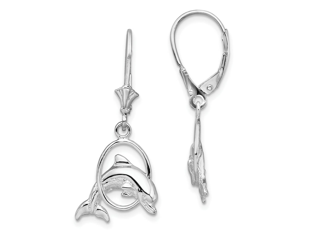 FJC Finejewelers 925 Sterling Silver Dangle Polished Dolphin in Hoop Leverback Earrings 35 mm x 15 mm