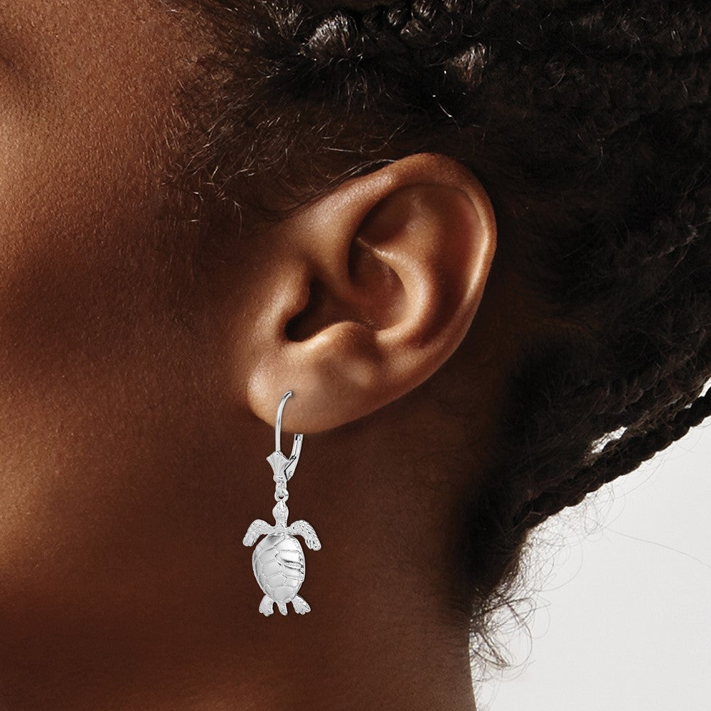 FJC Finejewelers 925 Sterling Silver Dangle Polished 3D Moveable Turtle Leverback Earrings 37 mm x 14 mm