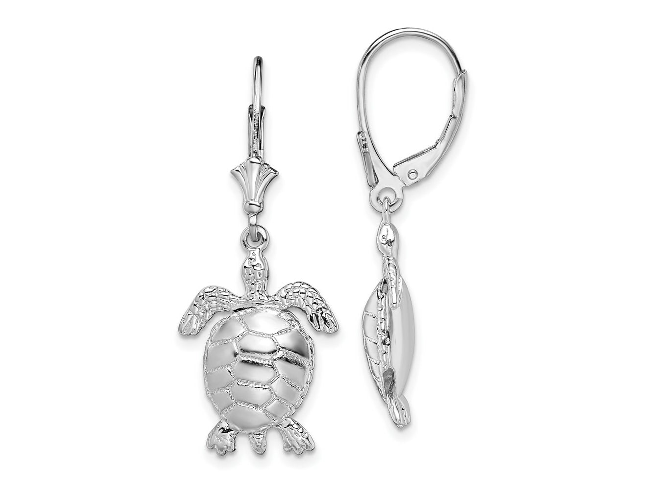 FJC Finejewelers 925 Sterling Silver Dangle Polished 3D Moveable Turtle Leverback Earrings 37 mm x 14 mm