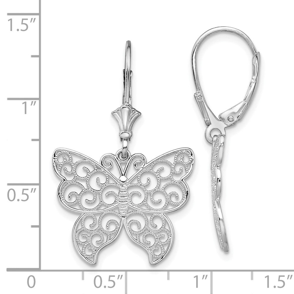 FJC Finejewelers 925 Sterling Silver Dangle Polished Filigree Butterfly Leverback Earrings 33 mm x 20 mm