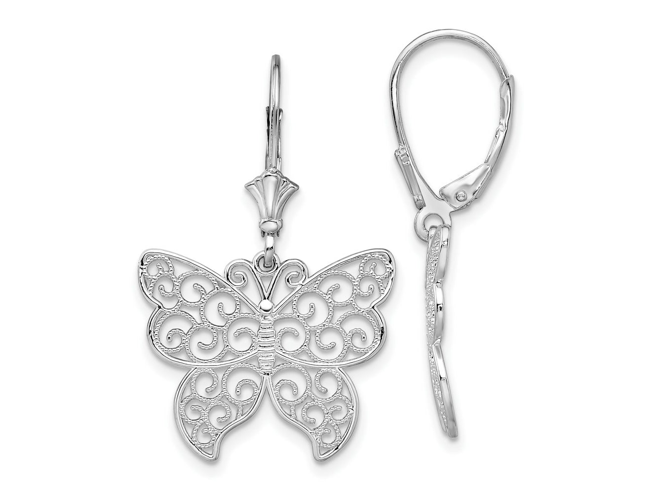 FJC Finejewelers 925 Sterling Silver Dangle Polished Filigree Butterfly Leverback Earrings 33 mm x 20 mm