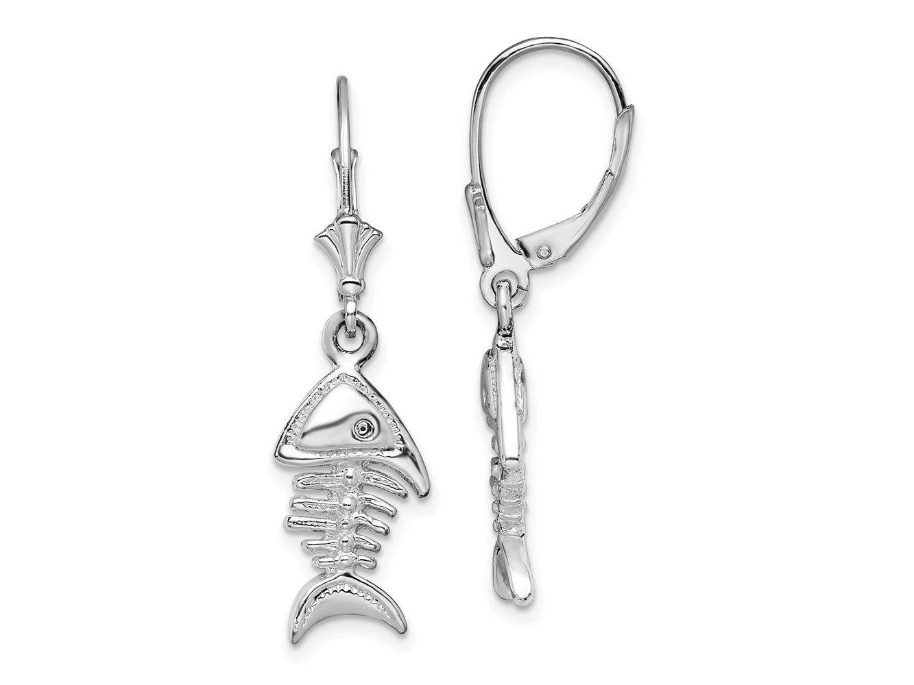FJC Finejewelers 925 Sterling Silver Dangle Polished 3D Fishbone Leverback Earrings 37 mm x 10 mm