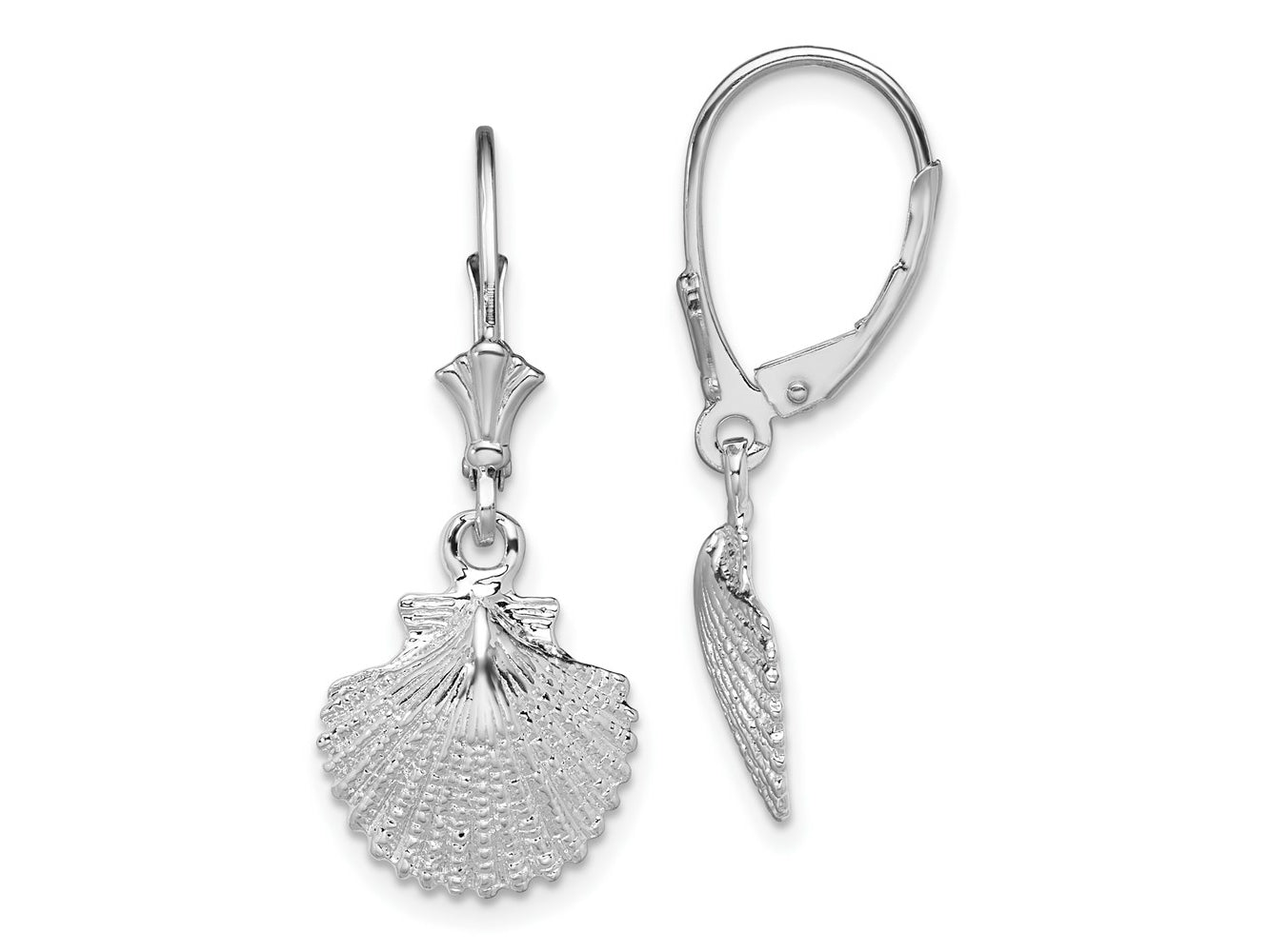 FJC Finejewelers 925 Sterling Silver Dangle Polished Scallop Shell Leverback Earrings 30 mm x 12 mm