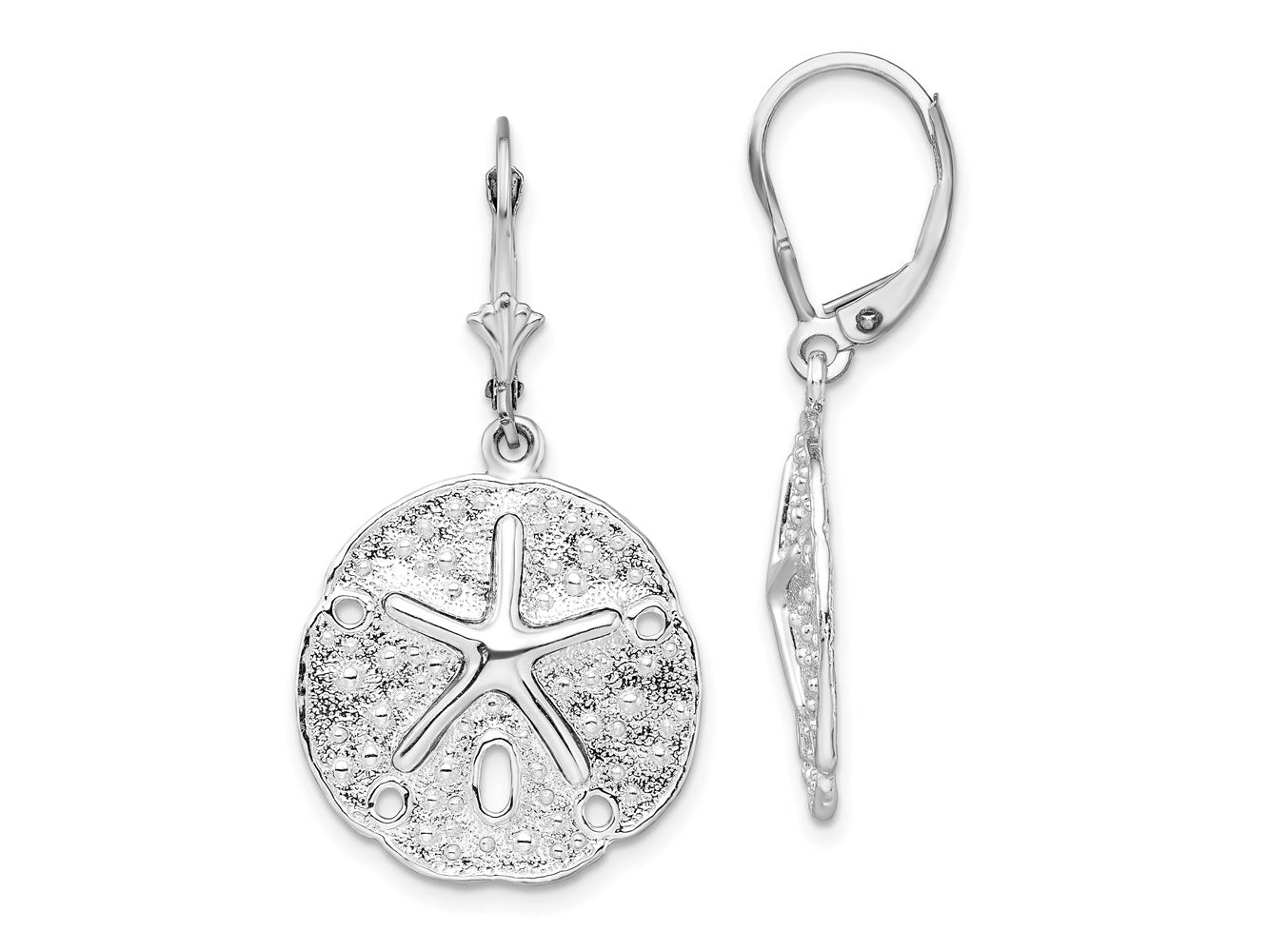 FJC Finejewelers 925 Sterling Silver Dangle Sand Dollar with Starfish Leverback Earrings 38 mm x 20 mm