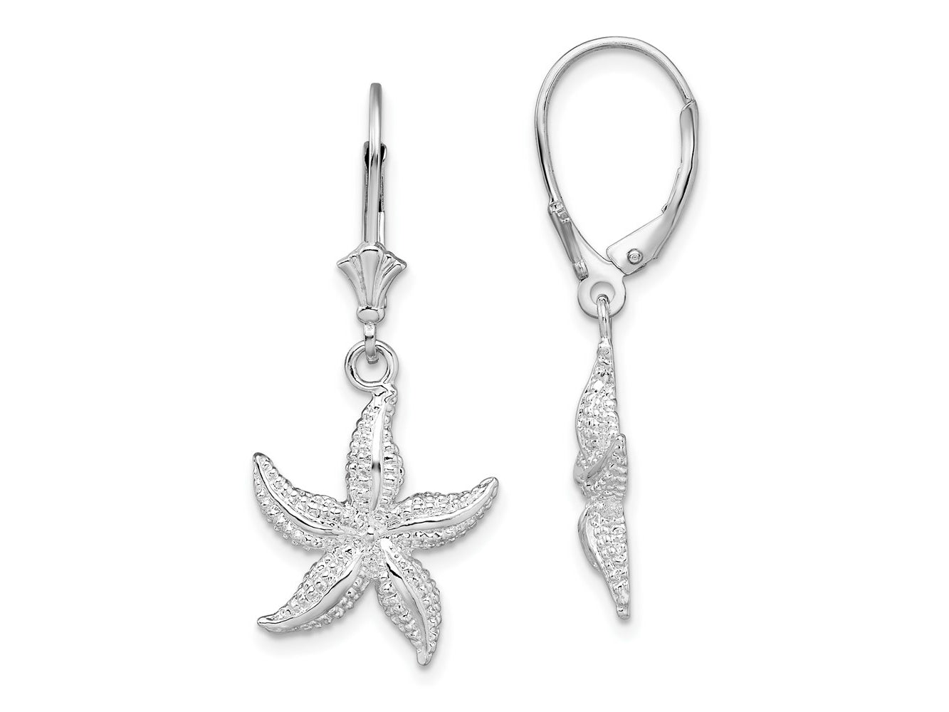 FJC Finejewelers 925 Sterling Silver Dangle Polished Starfish Leverback Earrings 36 mm x 16 mm