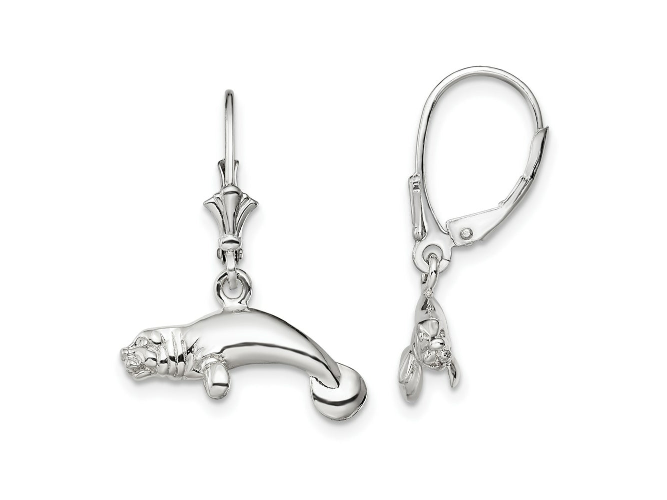 FJC Finejewelers 925 Sterling Silver Dangle Polished 3D Manatee Leverback Earrings 24 mm x 18 mm