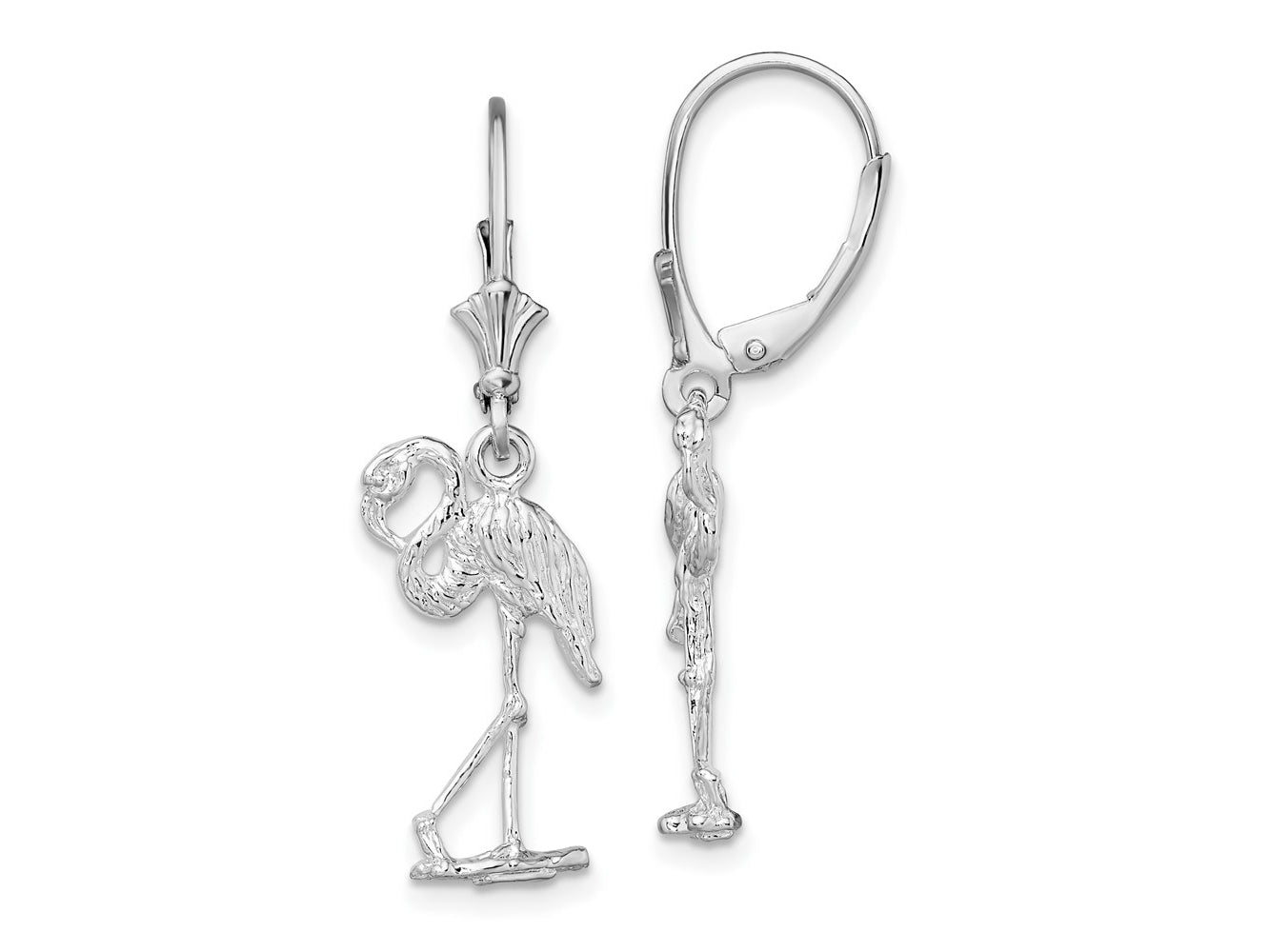 FJC Finejewelers 925 Sterling Silver Dangle Polished Flamingo Leverback Earrings 34 mm x 13 mm