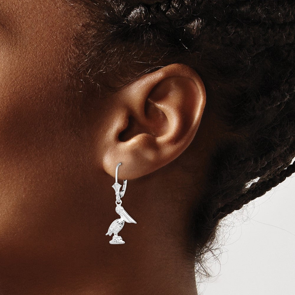 FJC Finejewelers 925 Sterling Silver Dangle Polished 3D Small Pelican Leverback Earrings 32 mm x 13 mm