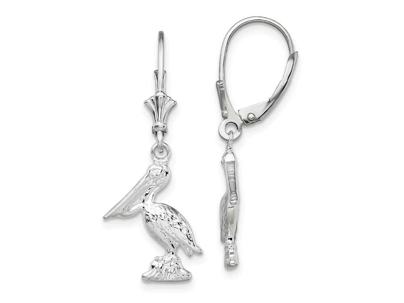 FJC Finejewelers 925 Sterling Silver Dangle Polished 3D Small Pelican Leverback Earrings 32 mm x 13 mm