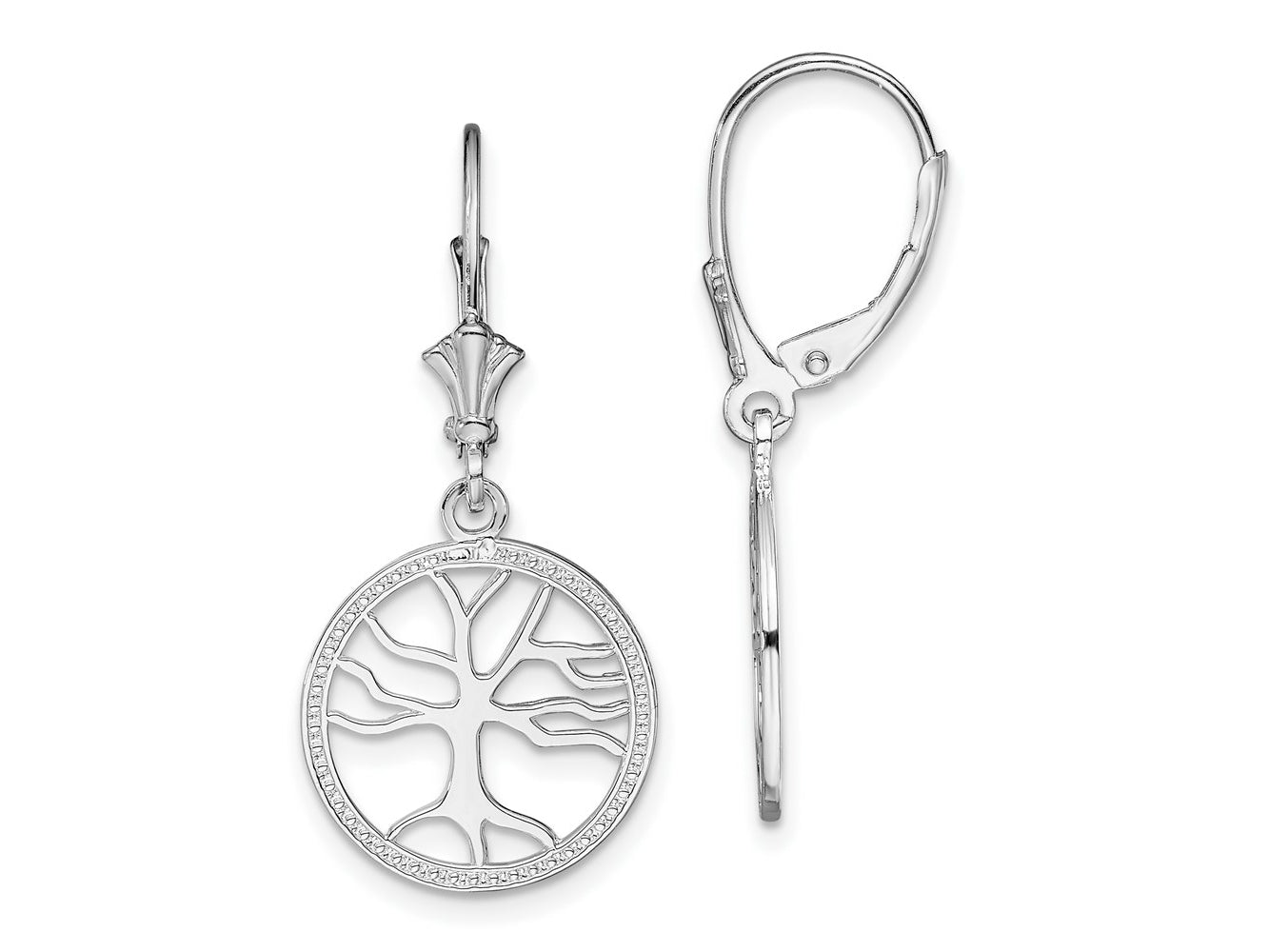 FJC Finejewelers 925 Sterling Silver Dangle Polished Tree of Life in Circle Leverback Earrings 32 x 15 mm