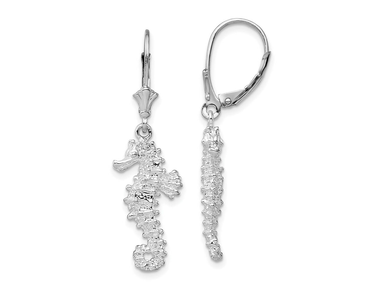 FJC Finejewelers 925 Sterling Silver Dangle Polished 3D Seahorse Leverback Earrings 40 x 12 mm