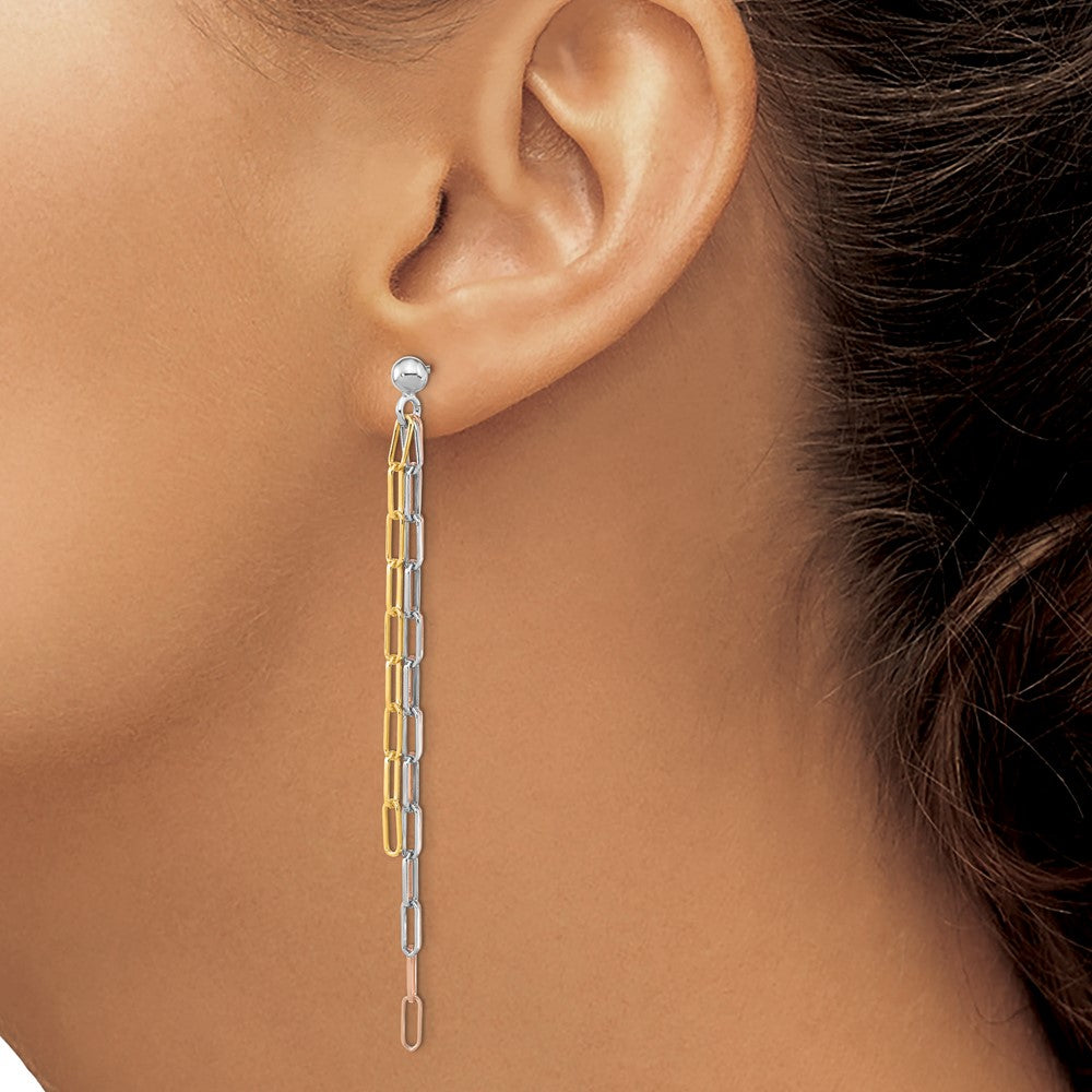 FJC Finejewelers 925 Sterling Silver Dangle  Rose and Yellow-tone Paperclip Link 3-strand Earri 69 x 2 mm