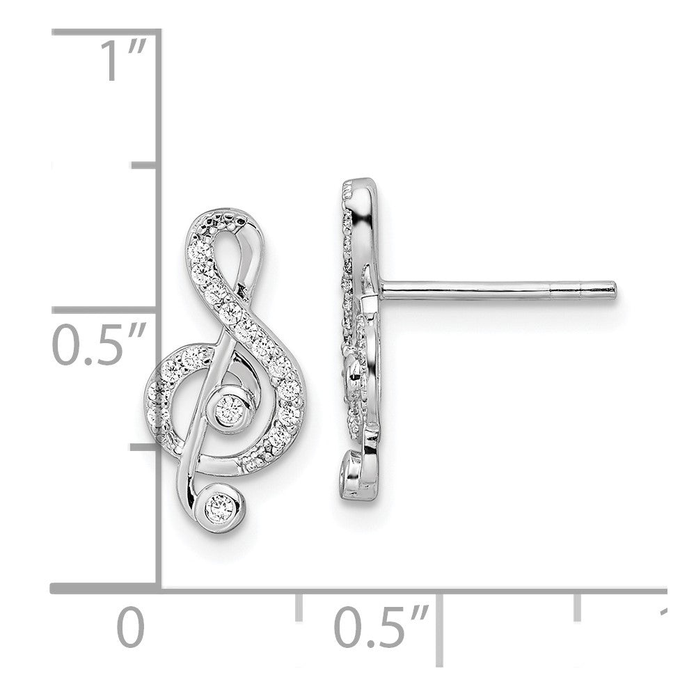 FJC Finejewelers 925 Sterling Silver Dangle Rhodium Plated CZ Treble Clef Post Earrings 14 x 7 mm