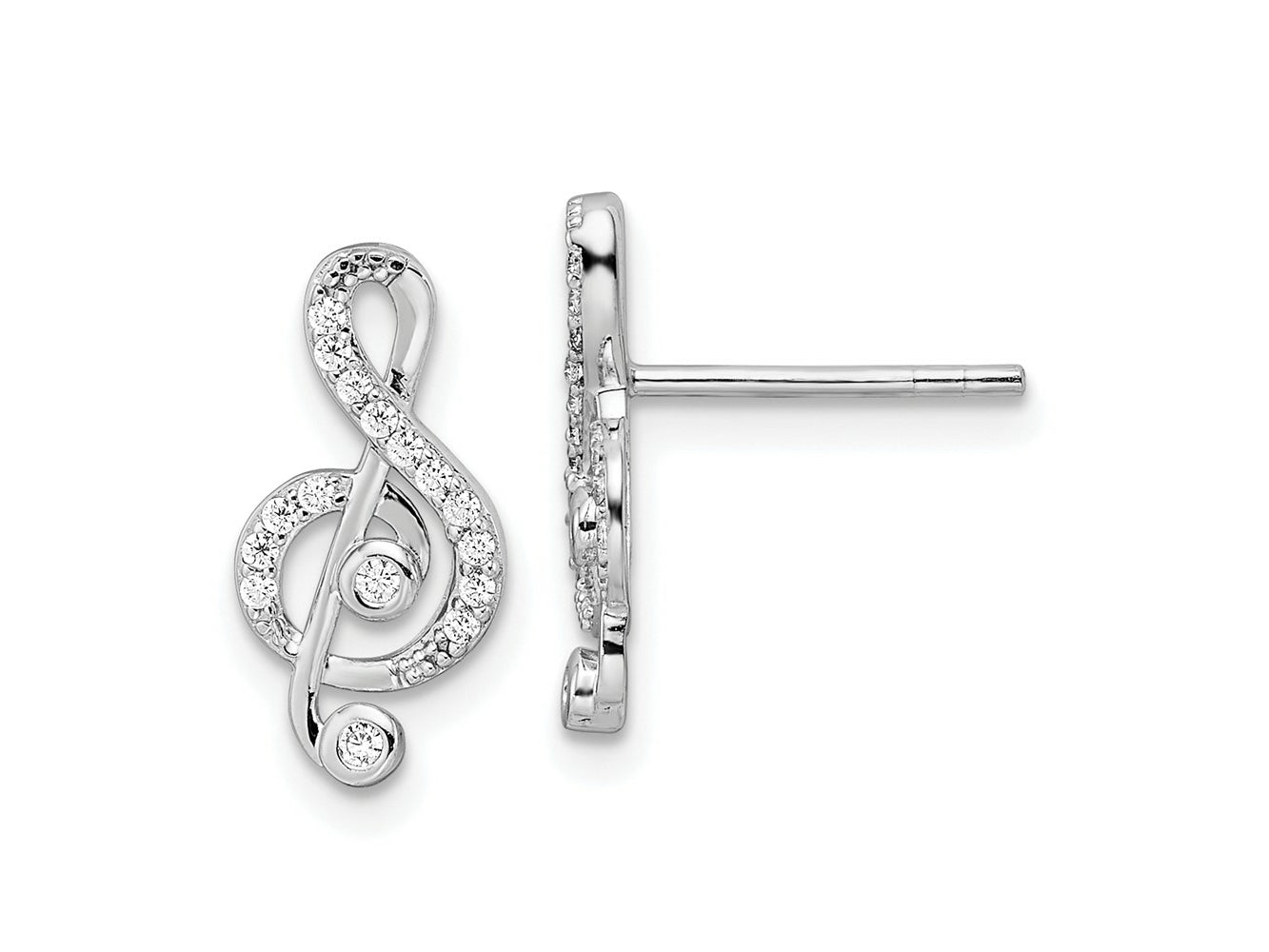 FJC Finejewelers 925 Sterling Silver Dangle Rhodium Plated CZ Treble Clef Post Earrings 14 x 7 mm