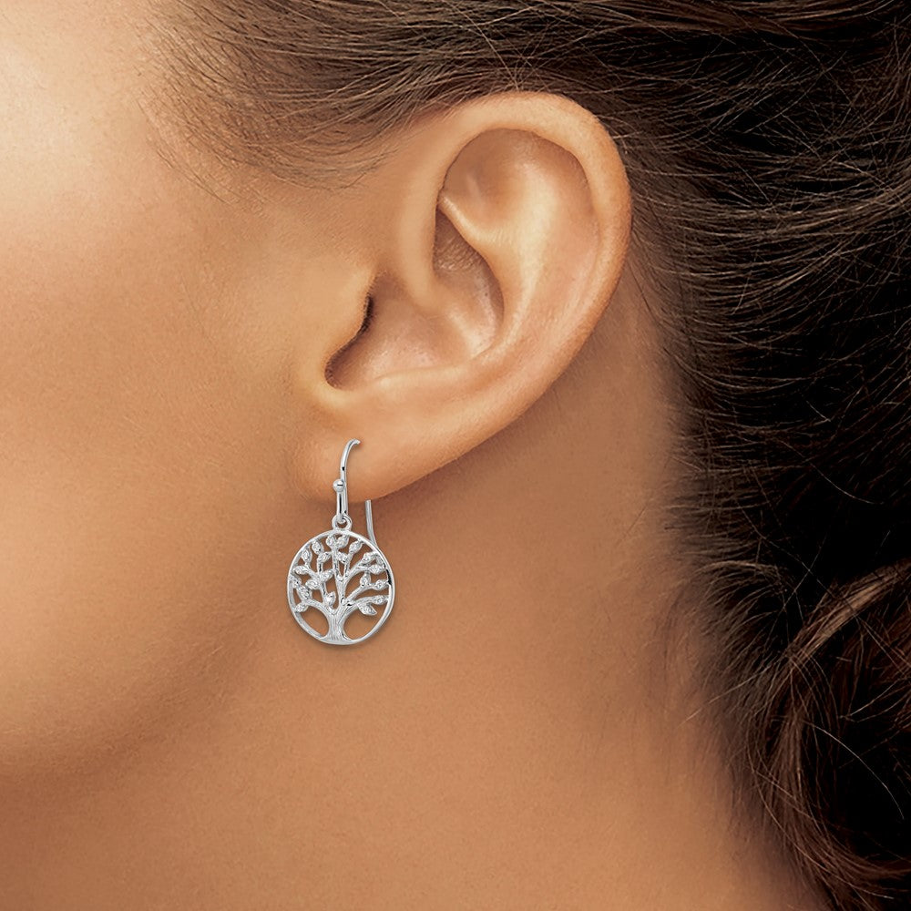 FJC Finejewelers 925 Sterling Silver Rhodium Plated Dangle Polished CZ Tree of Life Earrings 25 x 15 mm