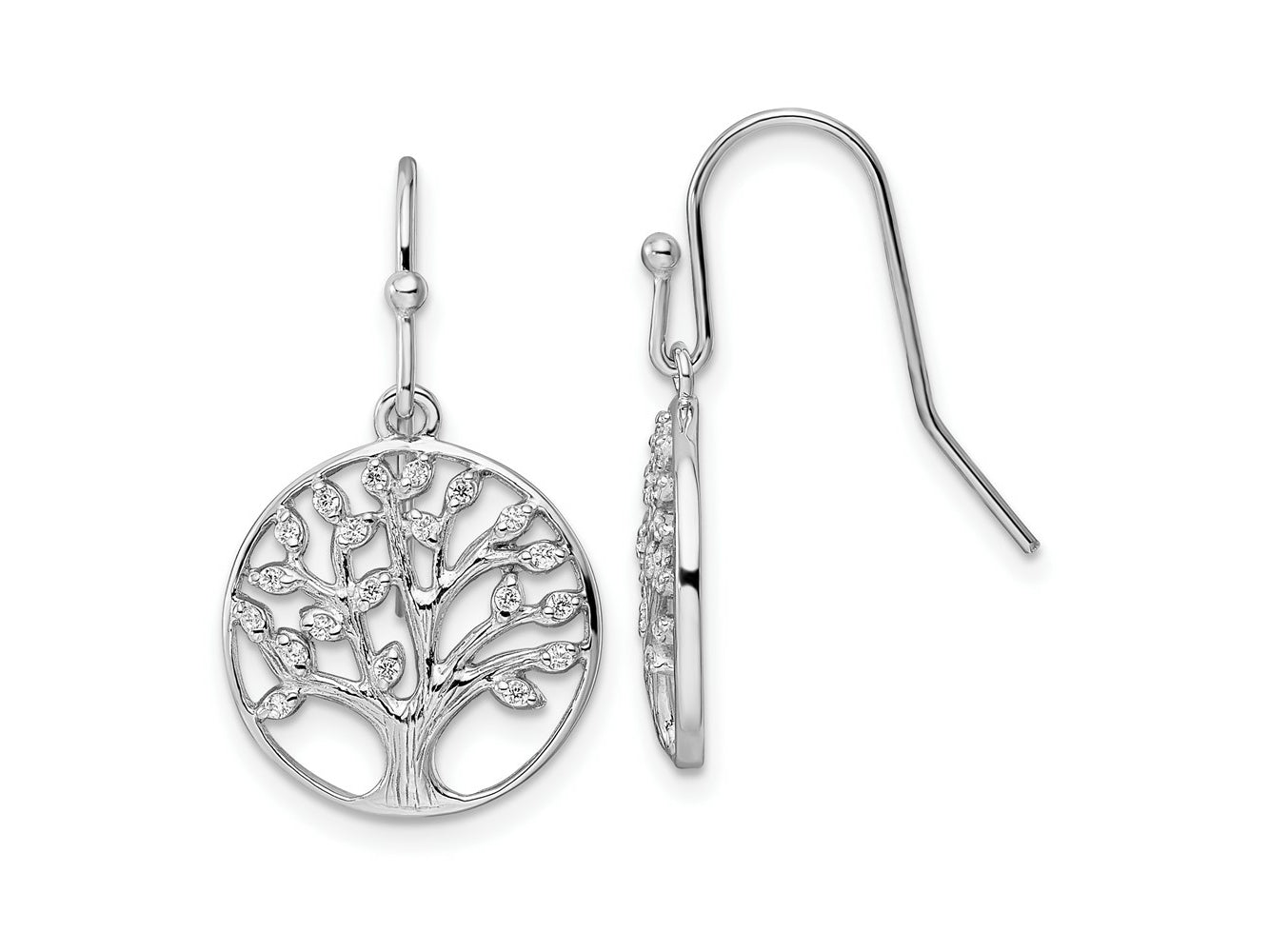 FJC Finejewelers 925 Sterling Silver Rhodium Plated Dangle Polished CZ Tree of Life Earrings 25 x 15 mm