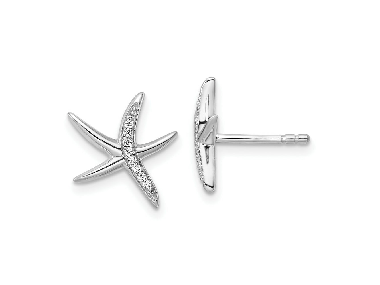 FJC Finejewelers 925 Sterling Silver Button Rhodium Plated CZ Starfish Post Earrings 12 x 13 mm
