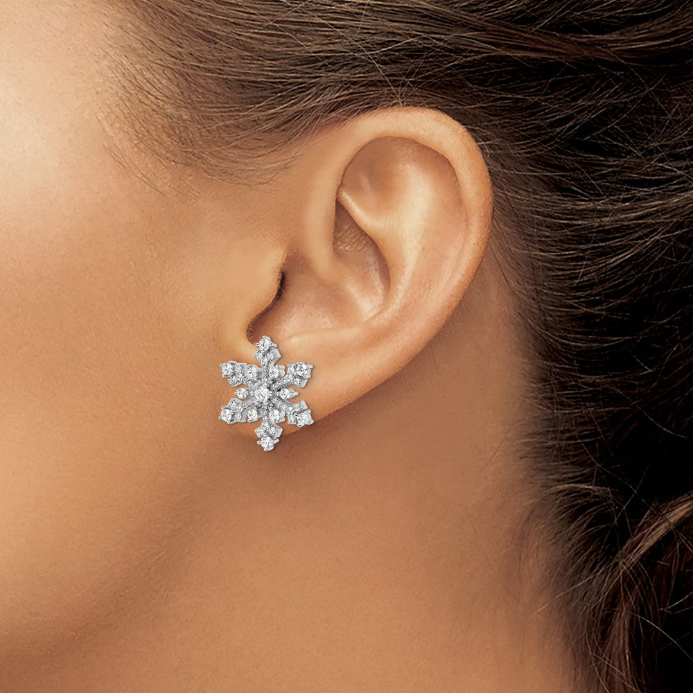 FJC Finejewelers 925 Sterling Silver Button Rhodium Plated CZ Snowflake Post Earrings 18 x 16 mm
