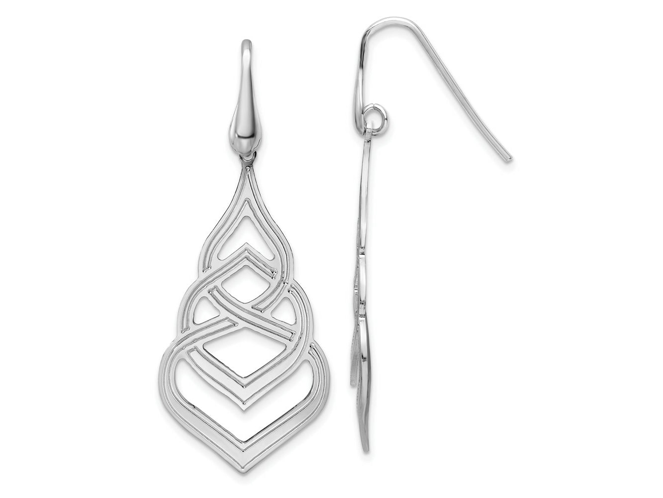 FJC Finejewelers 925 Sterling Silver Polished Grooved Fancy Drop Dangle Earrings 50 x 19 mm