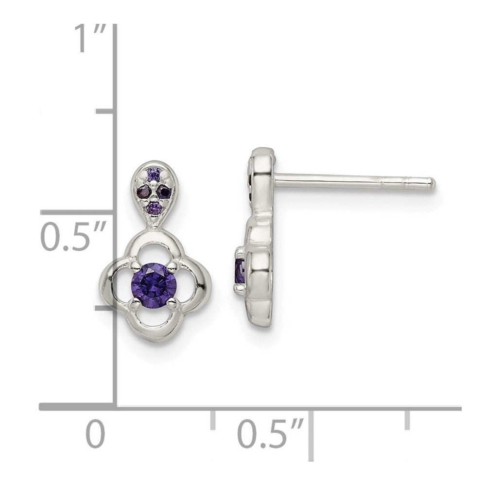 FJC Finejewelers 925 Sterling Silver Polished Purple CZ Flower Post Dangle Earrings 11 x 7 mm