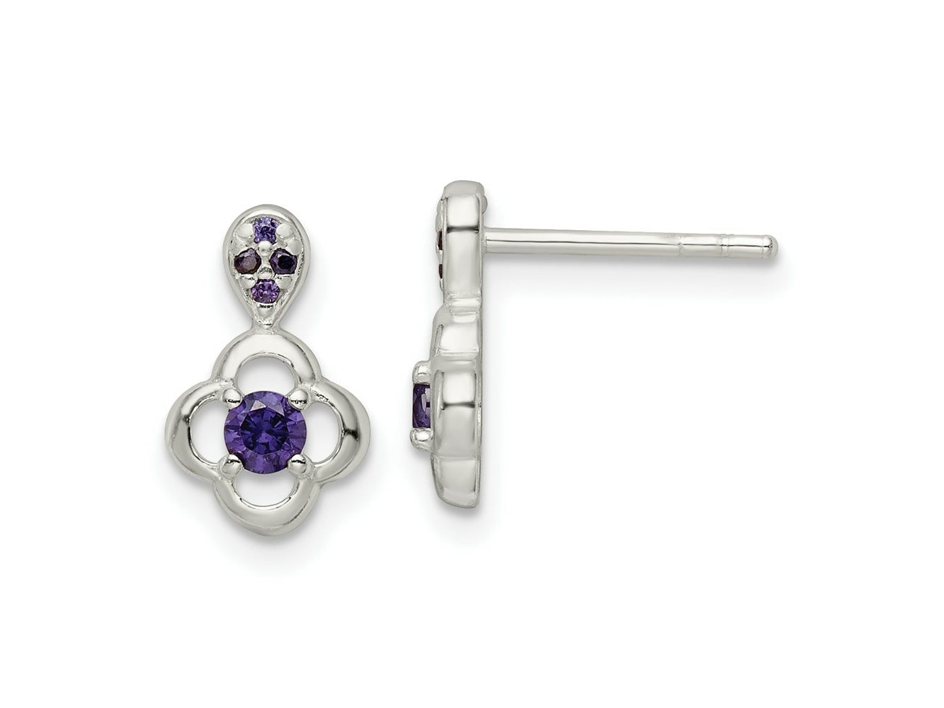 FJC Finejewelers 925 Sterling Silver Polished Purple CZ Flower Post Dangle Earrings 11 x 7 mm