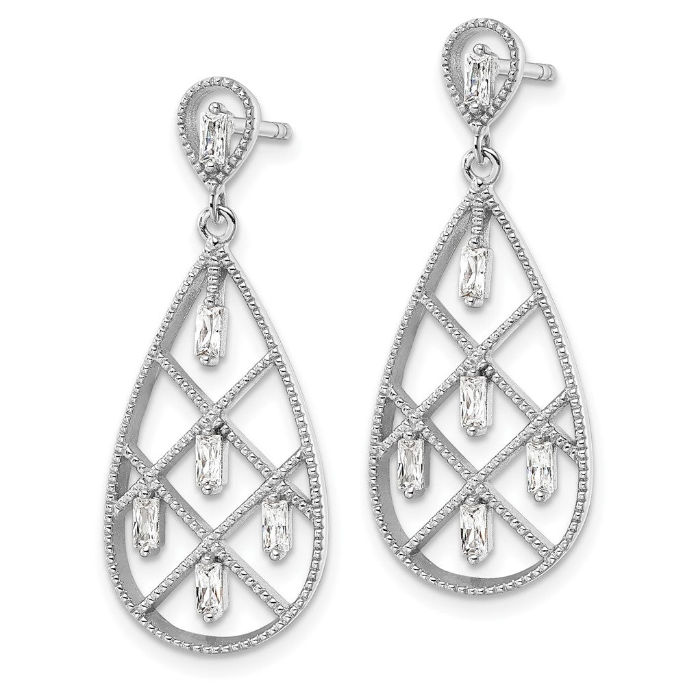 FJC Finejewelers 925 Sterling Silver Dangle Rhodium Plated Baguette CZ Teardrop Post Earrings 33 x 13 mm