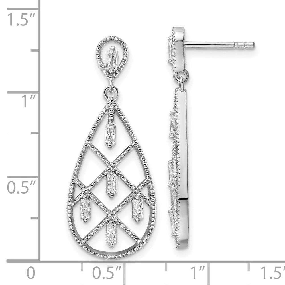 FJC Finejewelers 925 Sterling Silver Dangle Rhodium Plated Baguette CZ Teardrop Post Earrings 33 x 13 mm