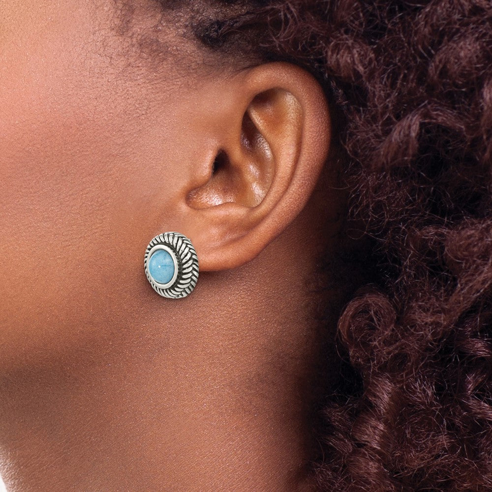 FJC Finejewelers 925 Sterling Silver Button Oxidized Imitation Turquoise Circle Post Earrings 13 x 13 mm