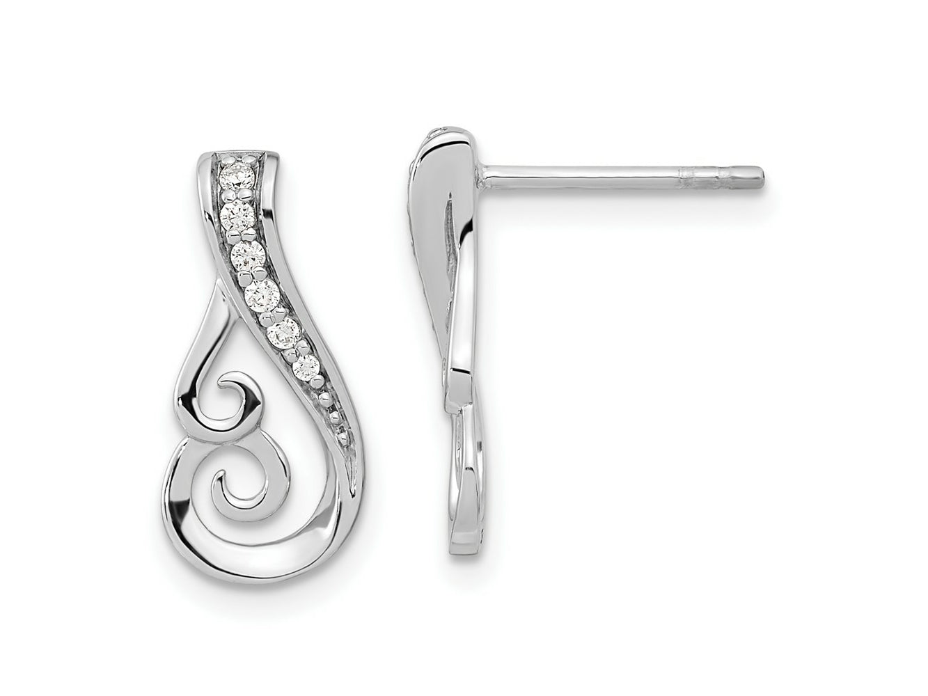 FJC Finejewelers 925 Sterling Silver Dangle Rhodium Plated Polished CZ Post Earrings 11 x 7 mm