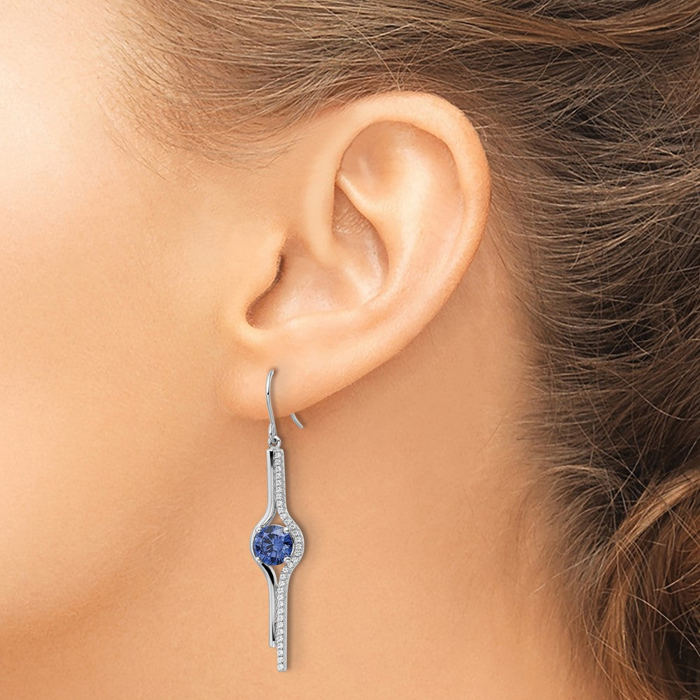FJC Finejewelers 925 Sterling Silver Rhodium Plated Blue and Clear CZ Dangle Earrings 47 x 9 mm