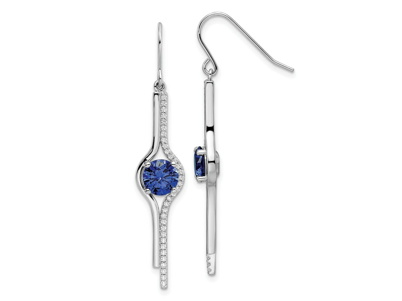 FJC Finejewelers 925 Sterling Silver Rhodium Plated Blue and Clear CZ Dangle Earrings 47 x 9 mm