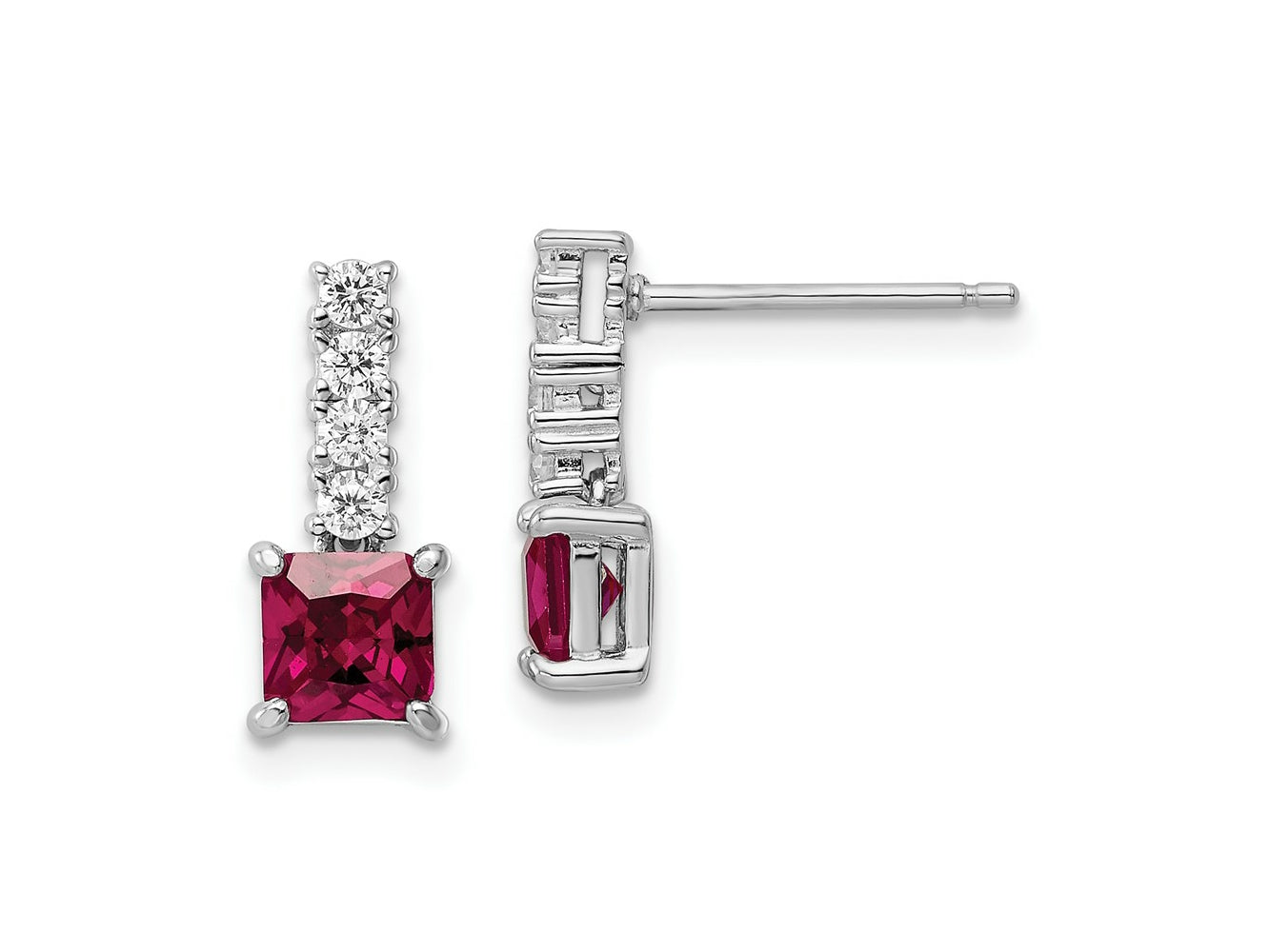 FJC Finejewelers 925 Sterling Silver Created Ruby and CZ Post Dangle Earrings 14 x 5 mm