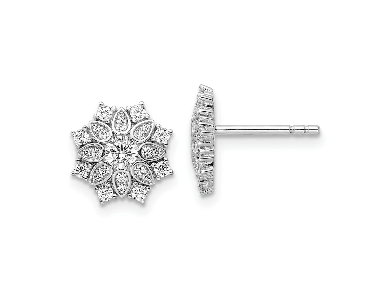 FJC Finejewelers 925 Sterling Silver Button Rhodium Plated CZ Flower Post Earrings 10 x 10 mm