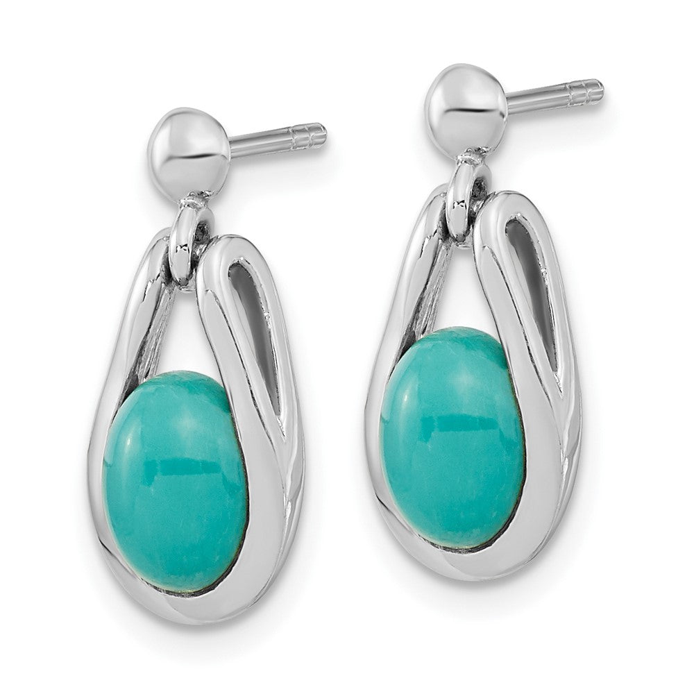 FJC Finejewelers 925 Sterling Silver RHated Oval Chinese Turquoise Dangle Post Earrings 17 x 8 mm