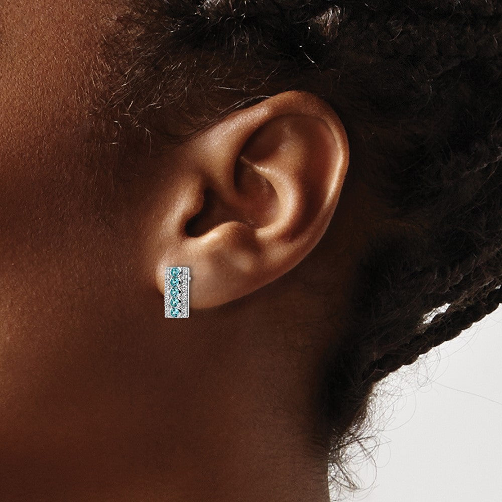 FJC Finejewelers 925 Sterling Silver Dangle Aqua and White Color CZ  Post Earrings 11 x 5 mm