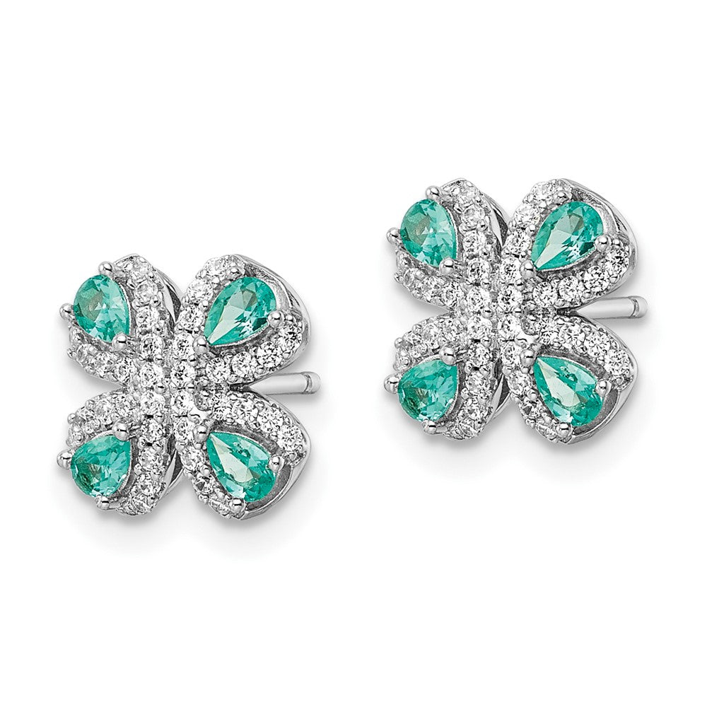 FJC Finejewelers 925 Sterling Silver Button Rhodium plated Teal and White CZ Post Earrings 9 x 9 mm