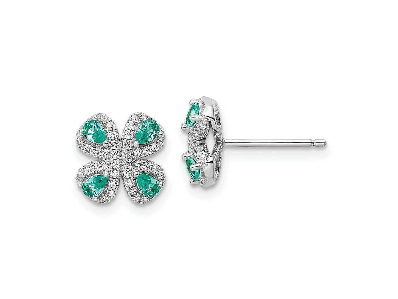 FJC Finejewelers 925 Sterling Silver Button Rhodium plated Teal and White CZ Post Earrings 9 x 9 mm