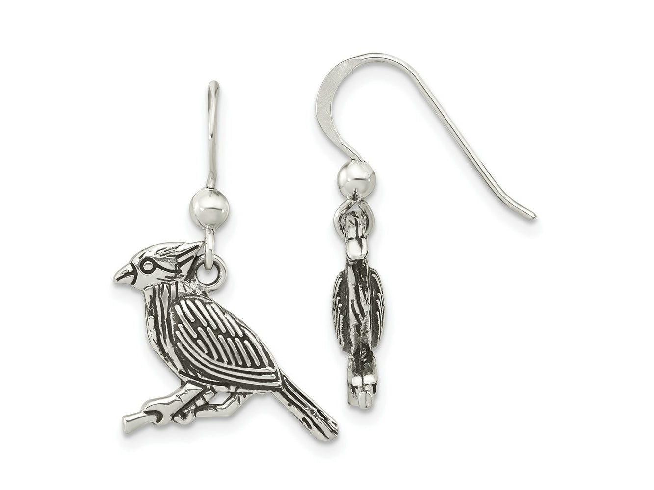 FJC Finejewelers 925 Sterling Silver Antiqued Bird on Branch Dangle Earrings 24 x 15 mm