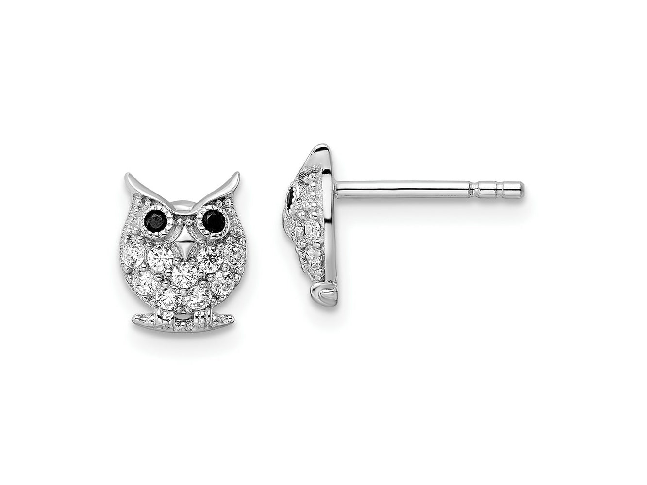 FJC Finejewelers 925 Sterling Silver Button ated Black and White CZ Owl Post Earrings 9 x 7 mm